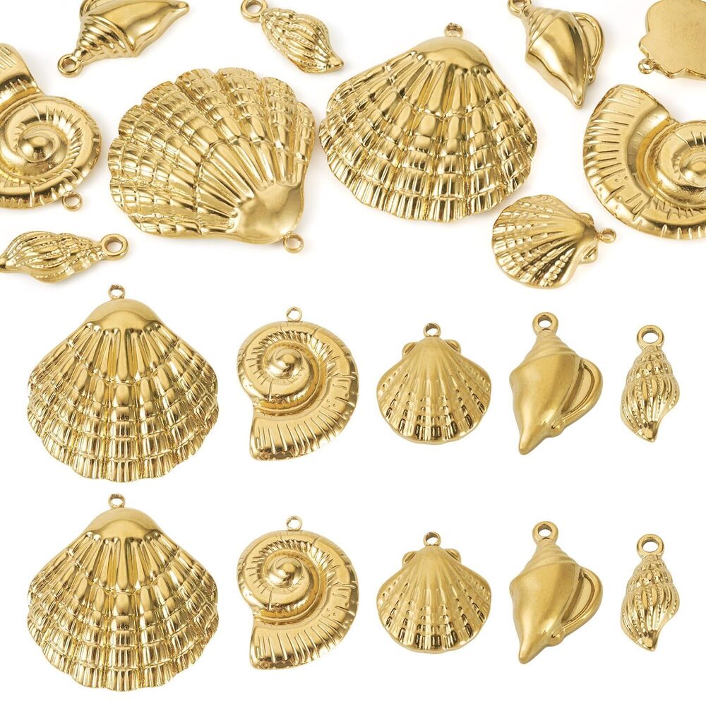 5765 10pcs Golden Conch Shell Metal Dangle Charms Shell Stainless Steel